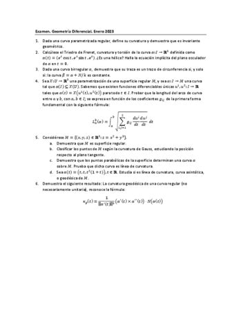 Examen Geometria Diferencial Enero 2023 Pdf