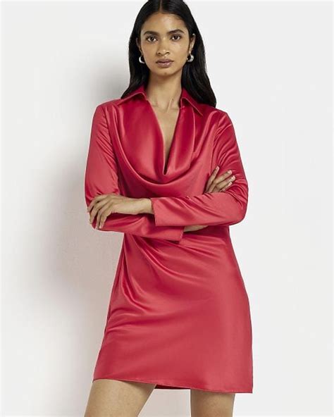 River Island Red Satin Cowl Neck Mini Dress Lyst Canada