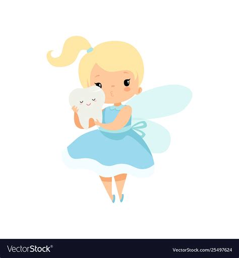 Little tooth fairy holding cute baby tooth lovely Vector Image