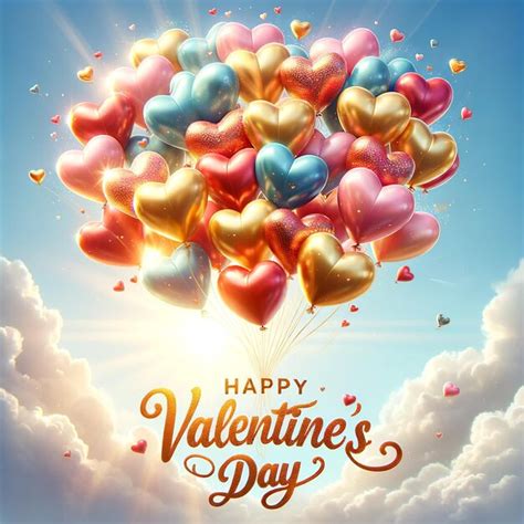 Premium Photo | Heart Balloons in Sky with Valentine's Day Greeting