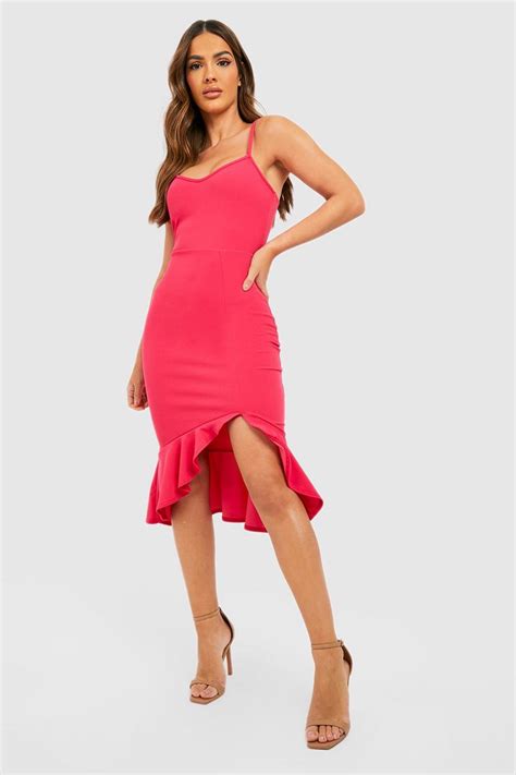 Womens Strappy Frill Hem Midi Dress Boohoo Uk