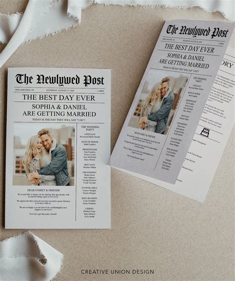 Fully Editable Folded Newspaper Wedding Program Template Printable