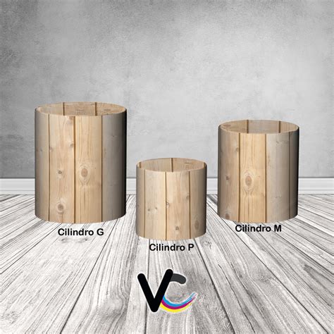 Trio De Capas De Cilindro 3d Ripas De Madeira Clara Via Cores