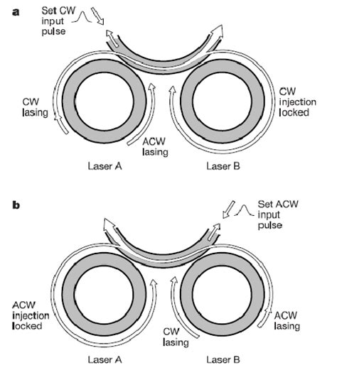 Two Micro Ring Lasers Coupled Via A Waveguide To Form An Optical Flip