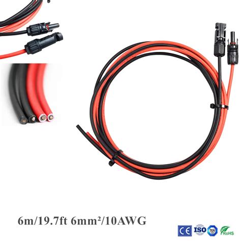 1 Pair 6m 19 7ft 6mm2 10awg Black Red Solar Panel Extension Cable Wire With Mc4 Female And