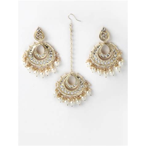 Panash Gold Plated And White Pearl Kundan Studded Maang Tika Buy