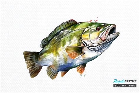 Bass Fishing Watercolor Art Clipart Png Graphic By Regulrcrative