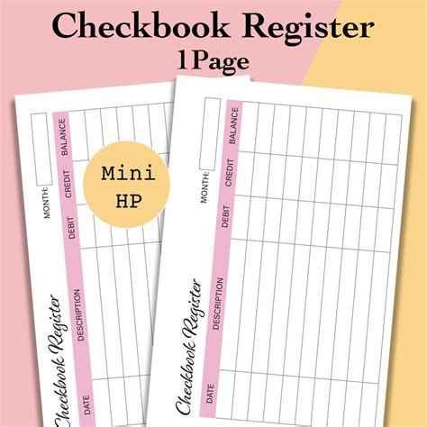 Mini Happy Planner Check Register Printable Planner Mini Hp Checkbook