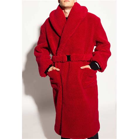 Belted Men's Sherpa Red Faux Fur Coat - Jacket Makers