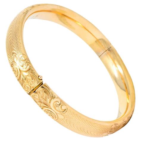 Engraved Gold Bangle Bracelet At 1stdibs