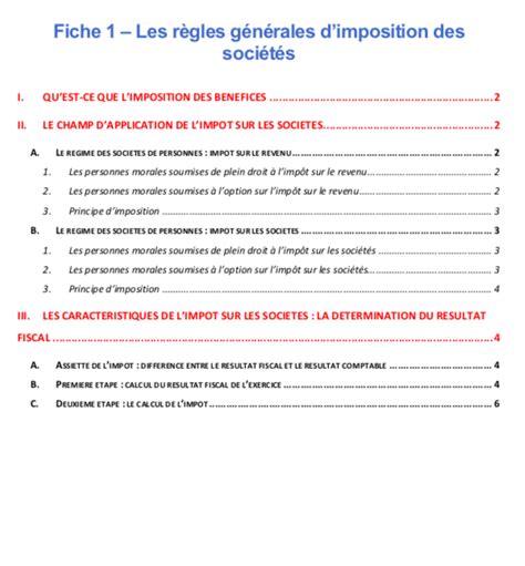 Fiche De R Vision Les R Gles G N Rales D Imposition Des Soci T S