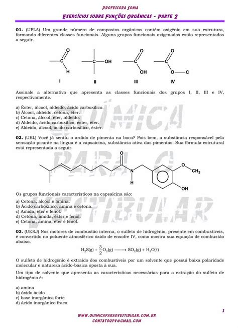 PDF Exercícios sobre FunÇões Orgânicas Parte