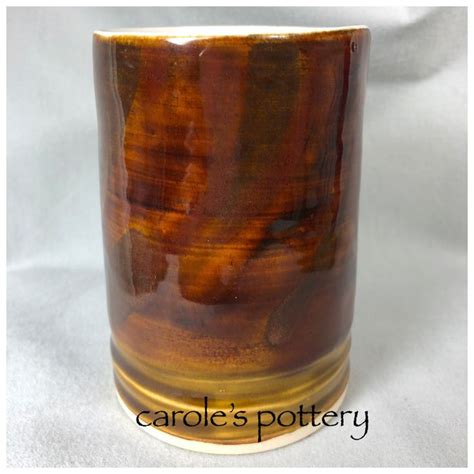 Beautiful Handcrafted Pottery With Textured Amber Brown And Diagonal