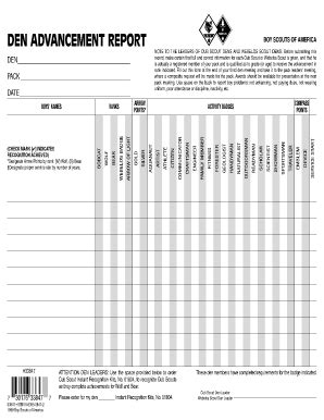 All Den Cub Scout Requirement Chart Fill Online Printable Fillable