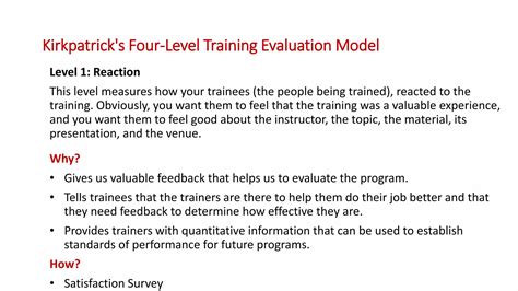 Kirkpatricks Four Level Training Evaluation Model Ppt