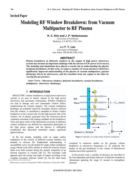 Invited Paper Modeling Rf Window Breakdown From Vacuum Multipactor