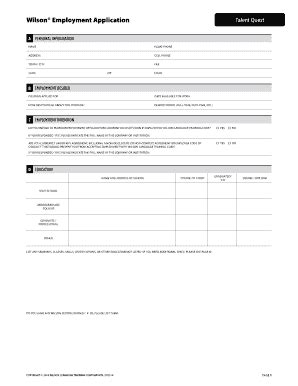 Fillable Online Wilson Employment Application Talent Quest Fax Email