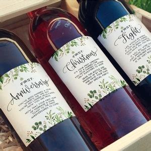 Printed Greenery Wedding First Wine Bottle Labels Set Of Waterproof