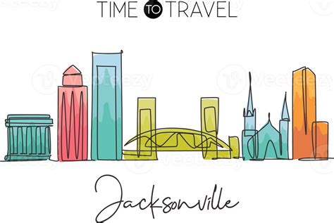 One Single Line Drawing Of Jacksonville City Skyline Usa Historical