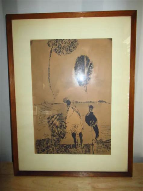 Ancien Tableau Dessin A L Encre Poque Ann E Sign Taliano R Couple