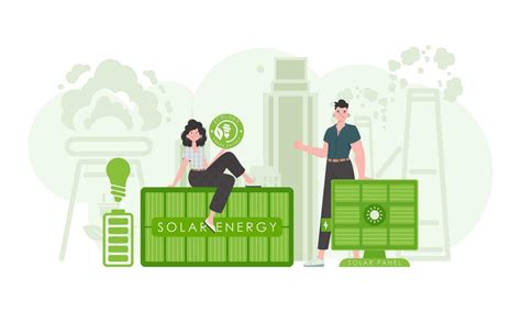 Woman And Man And Solar Panels Eco Energy Concept Vector Illustration