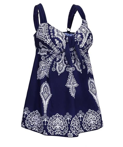 Womens Plus Size Swimsuit Retro Print Two Piece Pin Up Tankini Swimwear Navy Cb12idg5vtj