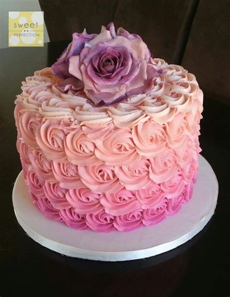 Pink Ombre Piped Buttercream Rosettes Cake Topped With 3 Large