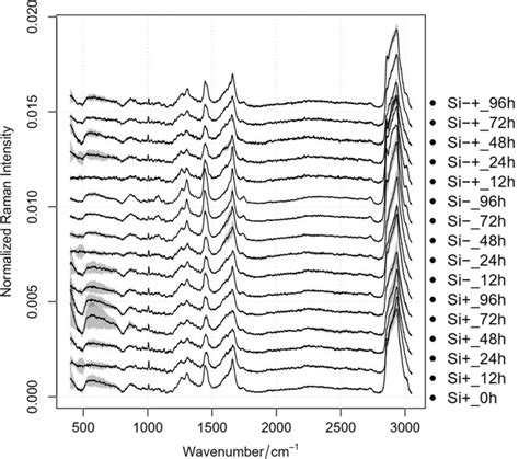 Temporal alteration of the averaged SCRS of C. cryptica with Si+, Si− ... 