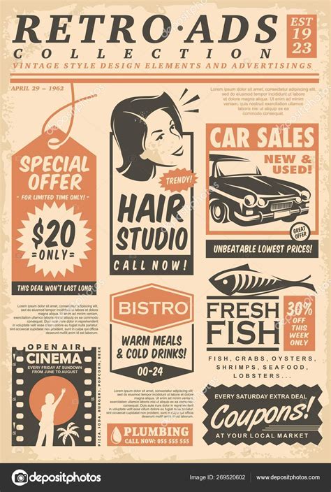 Retro Newspaper Ads Collection Old Paper Texture Vector Illustration