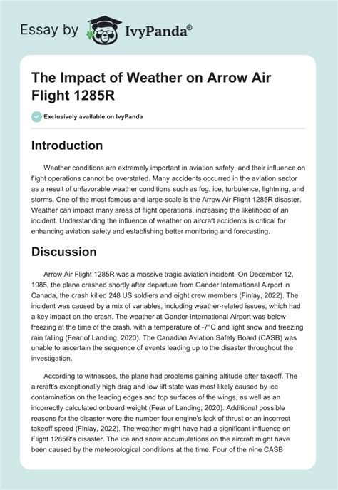 The Impact of Weather on Arrow Air Flight 1285R - 406 Words | Essay Example