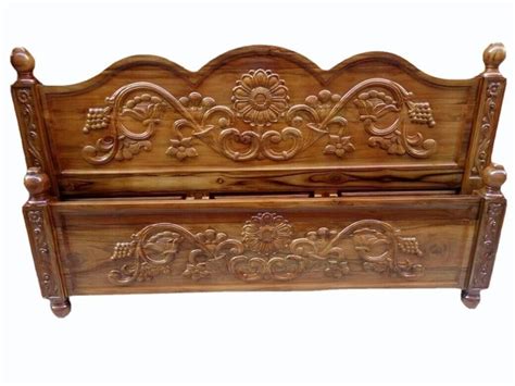 Brown Teak Wood Carved Bed Headboard For Home Bed Size Queen Size At