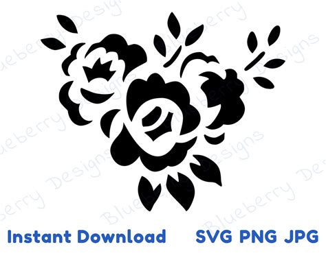 Flower Outline Clipart, Black and White Flower, Circut Files Silhouette ...