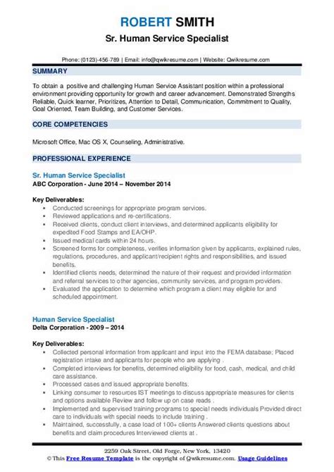 Human Service Specialist Resume Samples Qwikresume