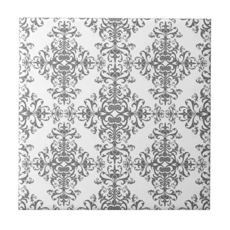 Elegant Grey And White Floral Damask Victorian Art Ceramic Tile Zazzle