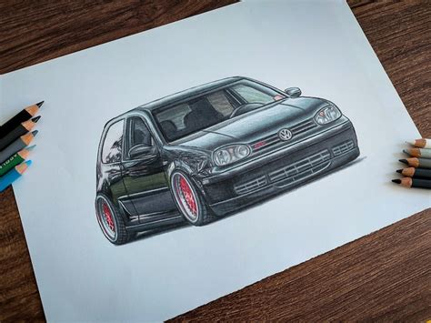 Volkswagen Golf Mk Dibujo Realista De Coches Impresi N Art Stica