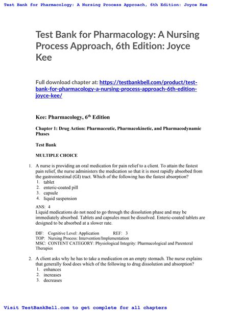 Test Bank For Pharmacology A Nursing Process Approach 6th Edition Joyce