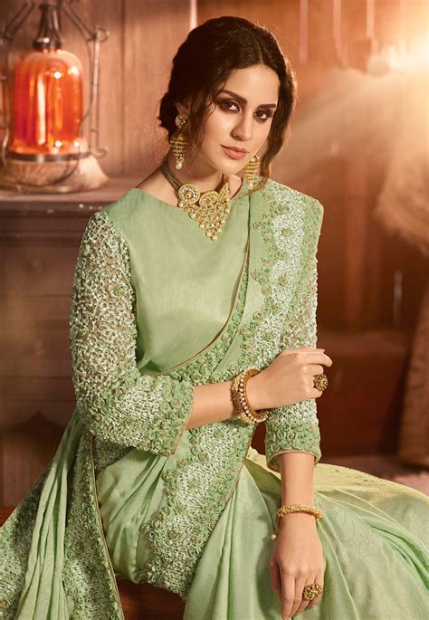 Pista Green Silk Festival Wear Saree 5401