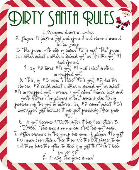 Dirty Santa Game Rules Printable - Calendar Printables