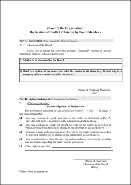 Sample Declaration Of Conflict Of Interest By Board Members Staff Ngo Governance