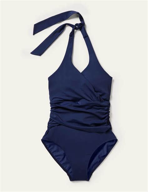 Levanzo Ruched Halter Swimsuit French Navy Boden Uk