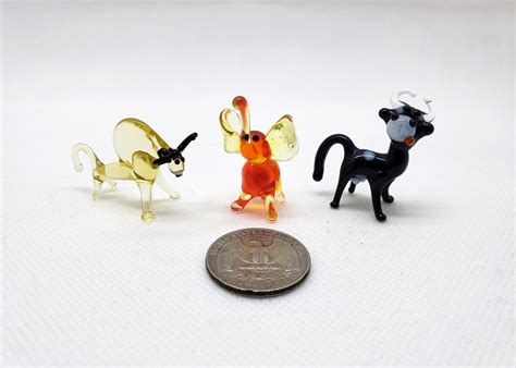 Mini Glass Figurines Set Of 3 Pieces Glass Miniature Small Etsy