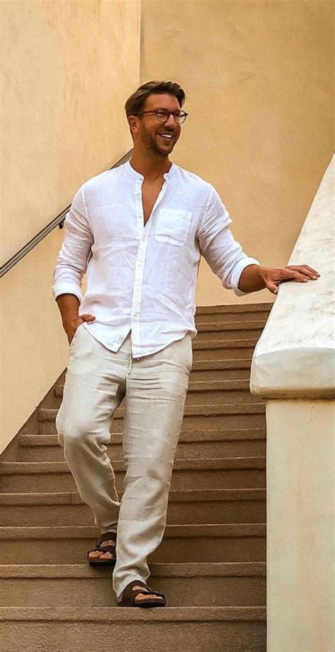 White Linen Mens Outfit Mens Linen Pants Outfit Beach Weddings Linen