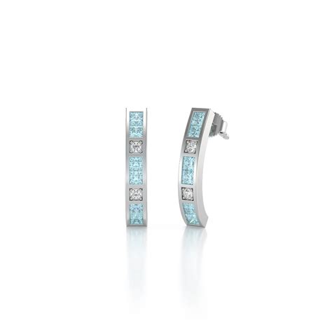 Boucles D Oreilles ADEN Or 585 Blanc Aigue Marine Et Diamants 2 40grs