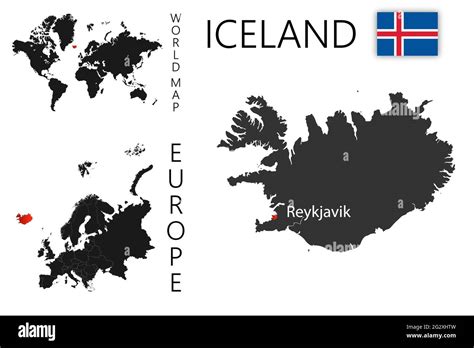 Realistic Vector Map Of Iceland With Flag The Location Of The Country