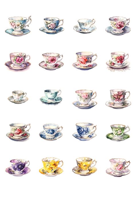 Vintage Tea Cup Clipart PNG, Tea Cups Clip Art, Tea Cup Digital ...