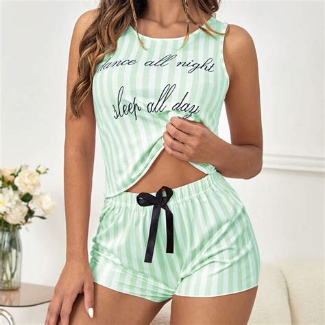 Fashionable Pink Striped Pajama Set For Women With Camisoles And Bottom