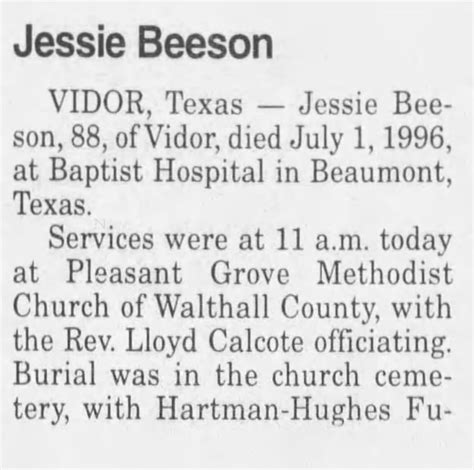 Obituary For Jessie Beeson Aged 88