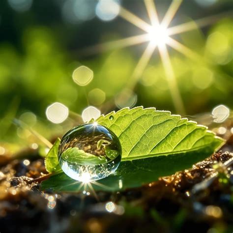 Premium Ai Image Large Beautiful Water Drop Sparkle In Sun On Leaf In