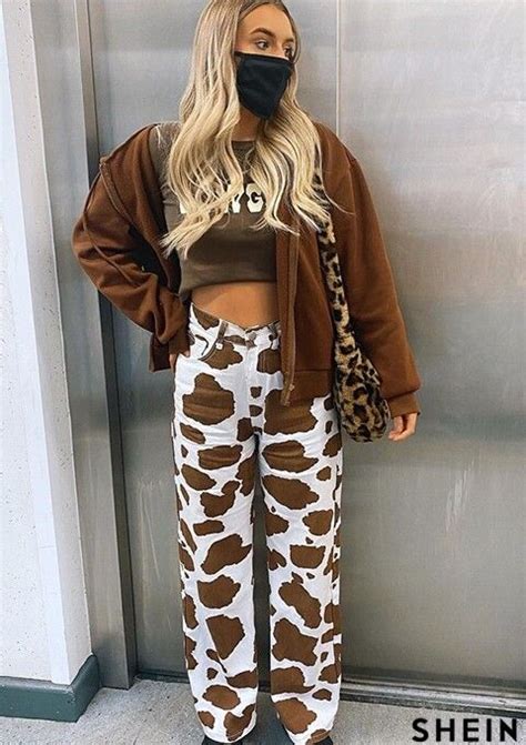 Cow Print Wide Leg Jeans Shein Usa In 2021 Wide Leg Jeans Cow Print Wide Leg