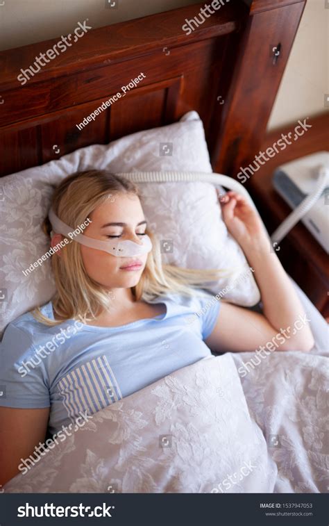 Sleep Apnea Cpap Machine Female Sleeping Stock Photo 1537947053